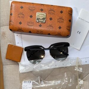 MCM NWT Authentic Women's Clubmaster 58mm Metal Frame Sunglasses SHINY BLACK